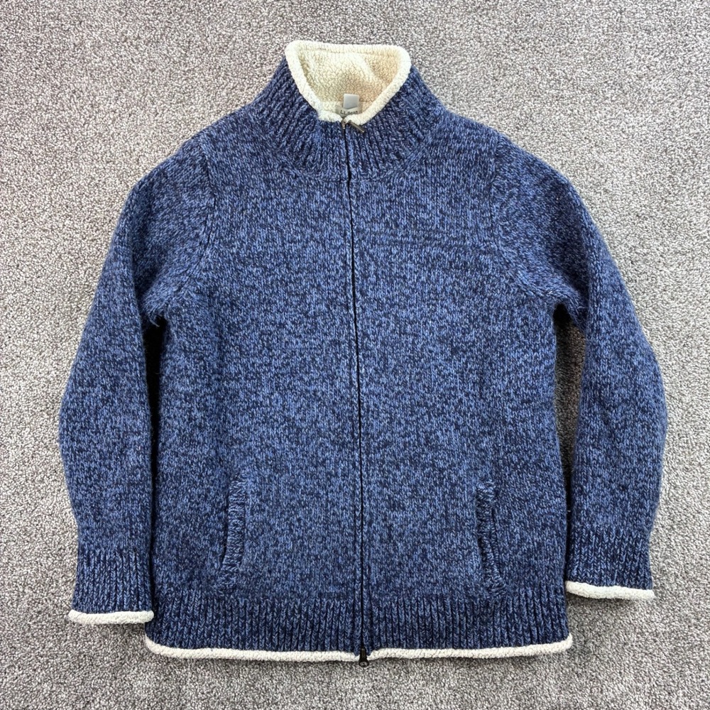 L.L. Bean Sherpa Lined Cardigan Sweater Women's S Blue Lambswool Lined 503315